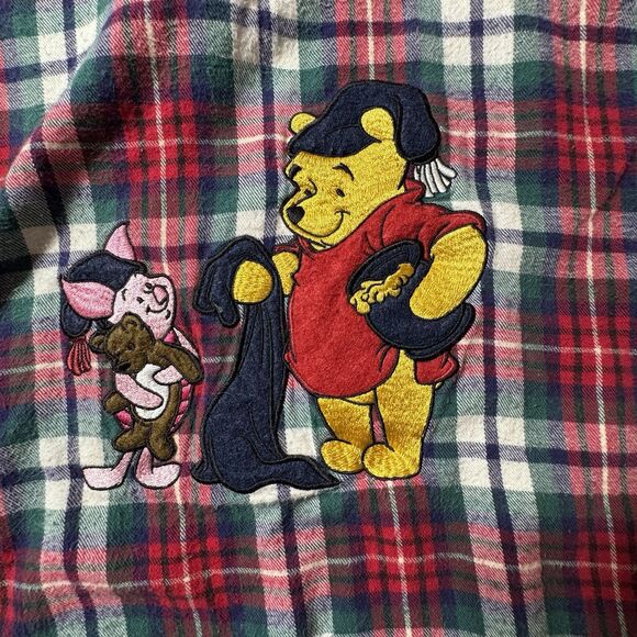 Vtg Disney Store Nightgown Womens Size OW Pooh Piglet Flannel Plaid White Red - Picture 4 of 10